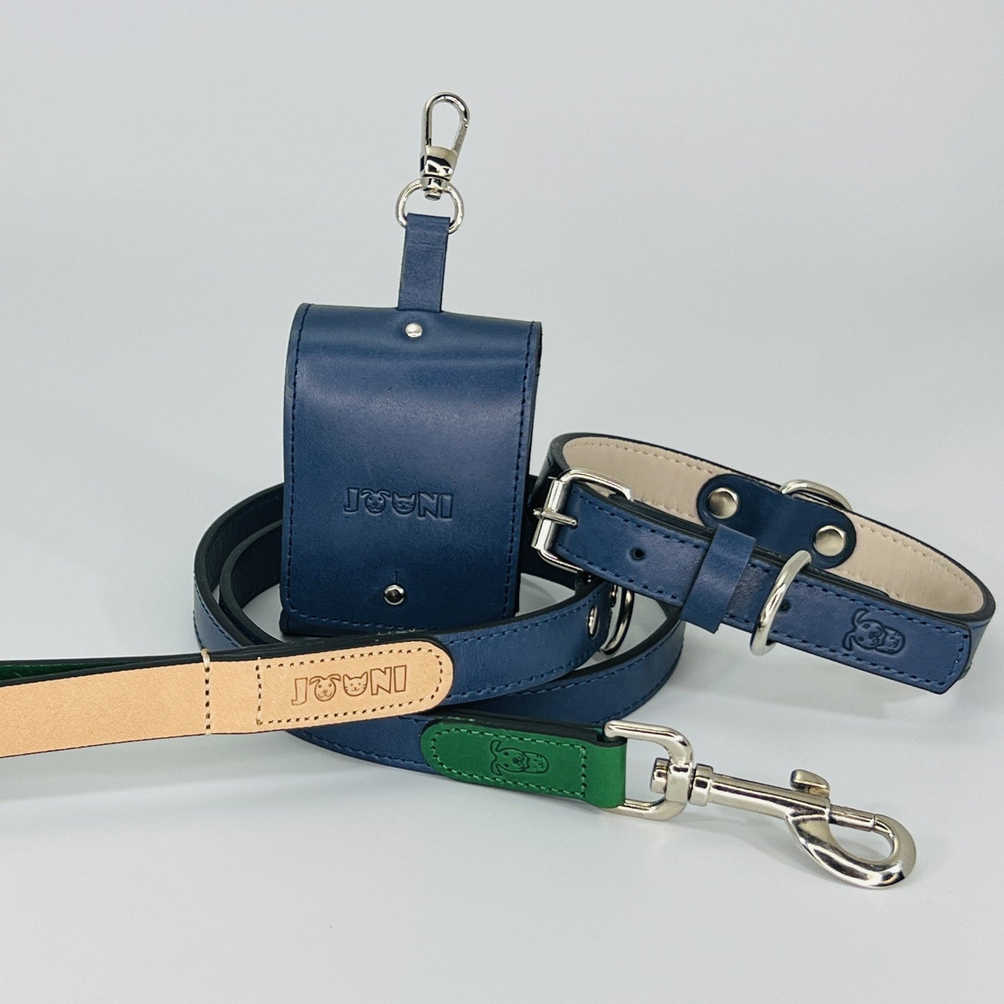 Handcrafted Leather Dog Leash & Pouch Set — Matching Leather Leash & Treat Pouch