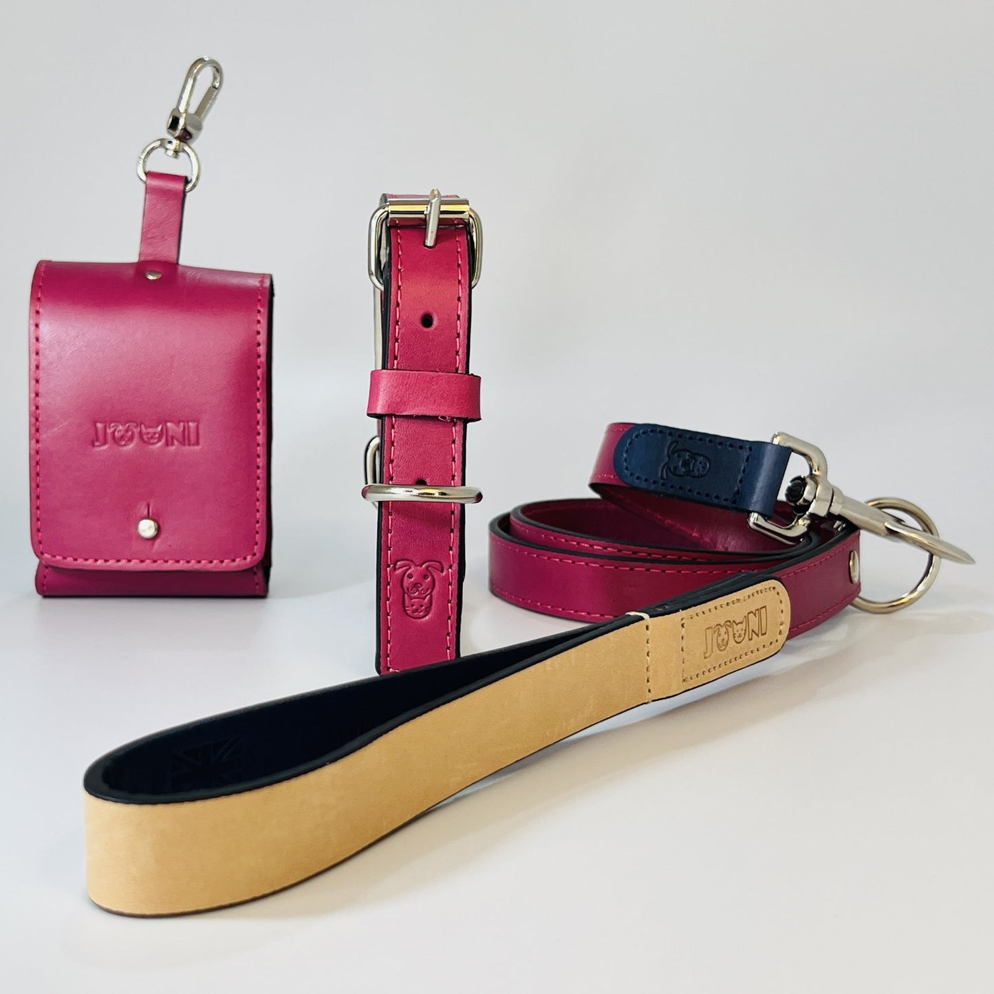 Handcrafted Leather Dog Leash & Pouch Set — Matching Leather Leash & Treat Pouch