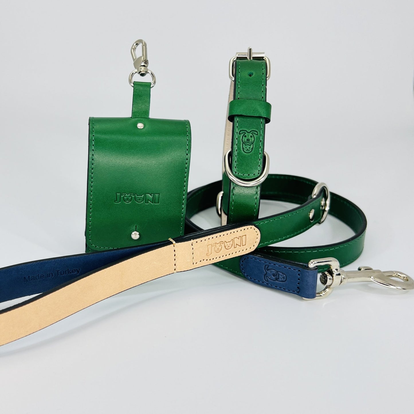 Handcrafted Leather Dog Leash & Pouch Set — Matching Leather Leash & Treat Pouch